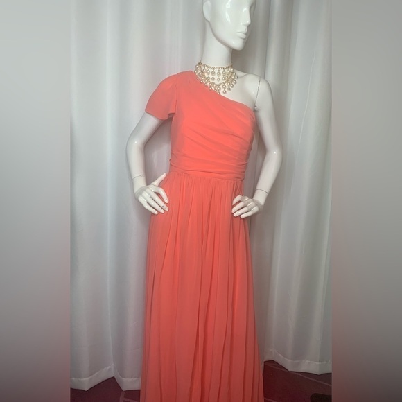 Mikael Aghal One-shoulder Gathered Crepe Gown - Coral - Picture 3 of 11